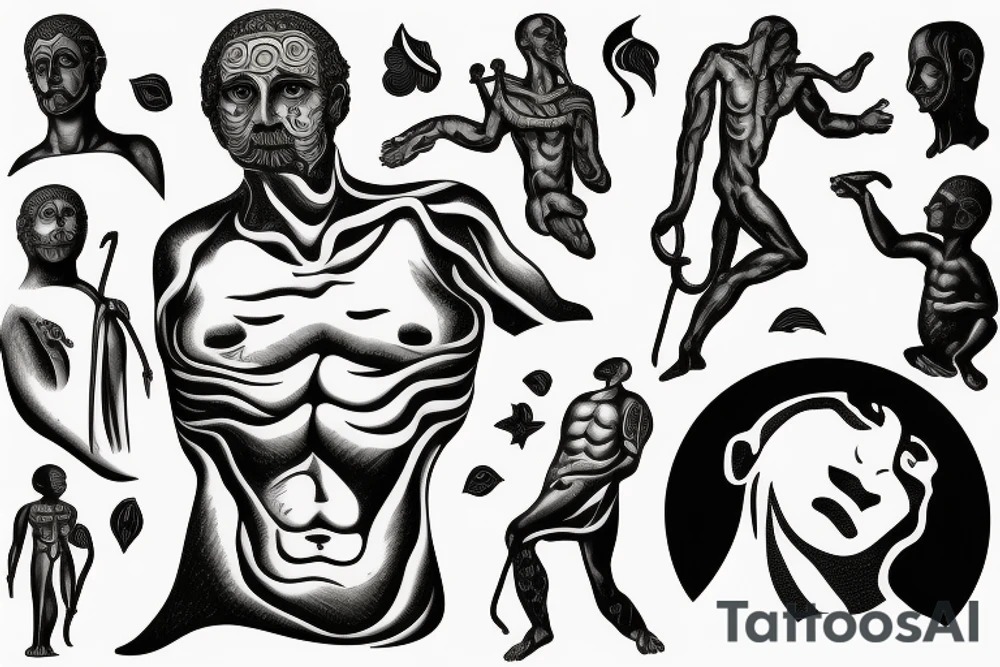 philosophical statue of sisyphos about life and death tattoo idea