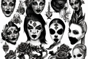 gothic ornaments, darkness, womans face tattoo idea