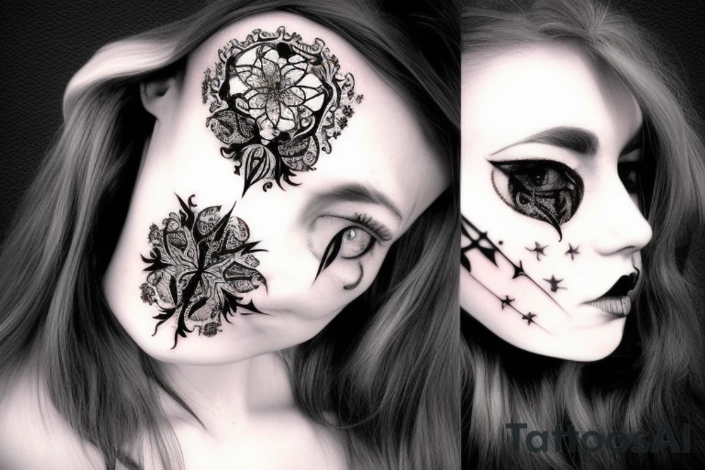 gothic ornaments, darkness, womans face tattoo idea