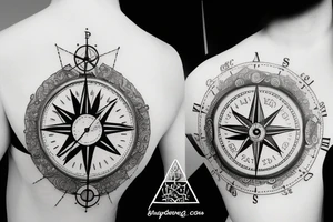 A clock combined woth a compass tattoo idea