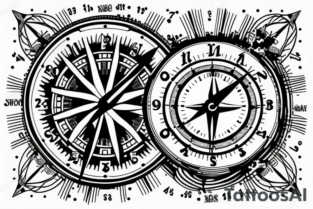A clock combined with
 a compass tattoo idea