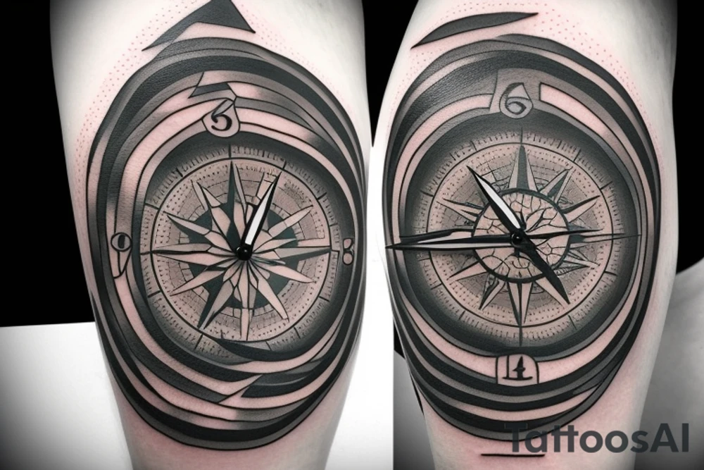 A clock combined with
 a compass tattoo idea