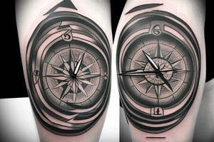 A clock combined with
 a compass tattoo idea