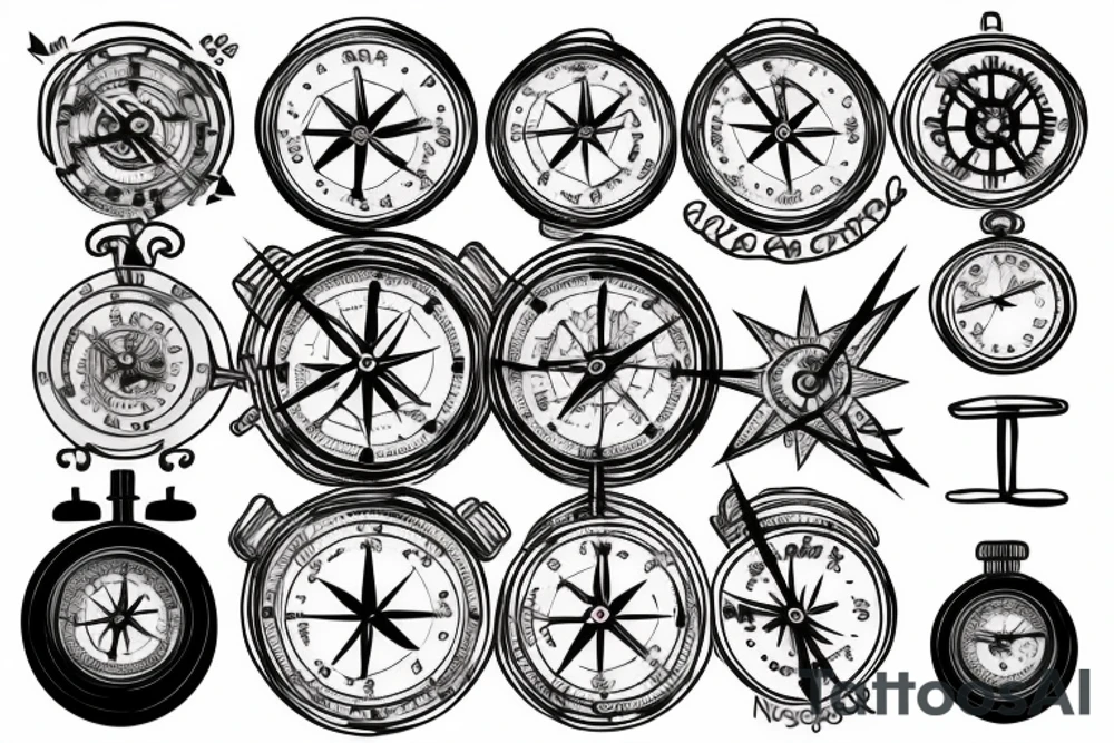 A clock combined with
 a compass tattoo idea
