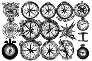 A clock combined with
 a compass tattoo idea