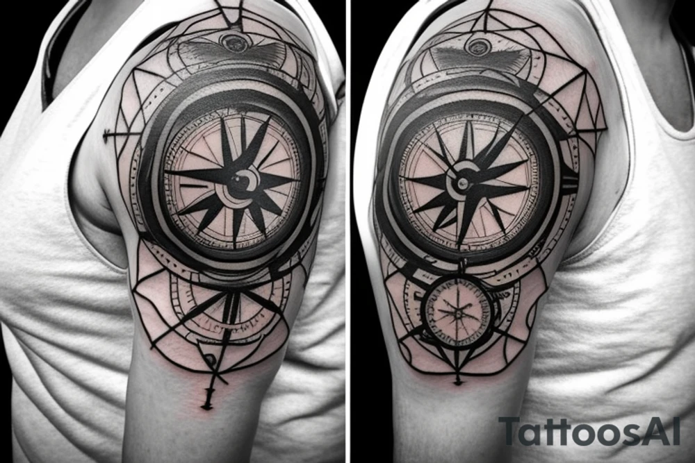 A clock combined with
 a compass tattoo idea