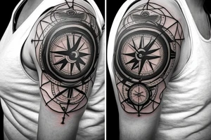 A clock combined with
 a compass tattoo idea