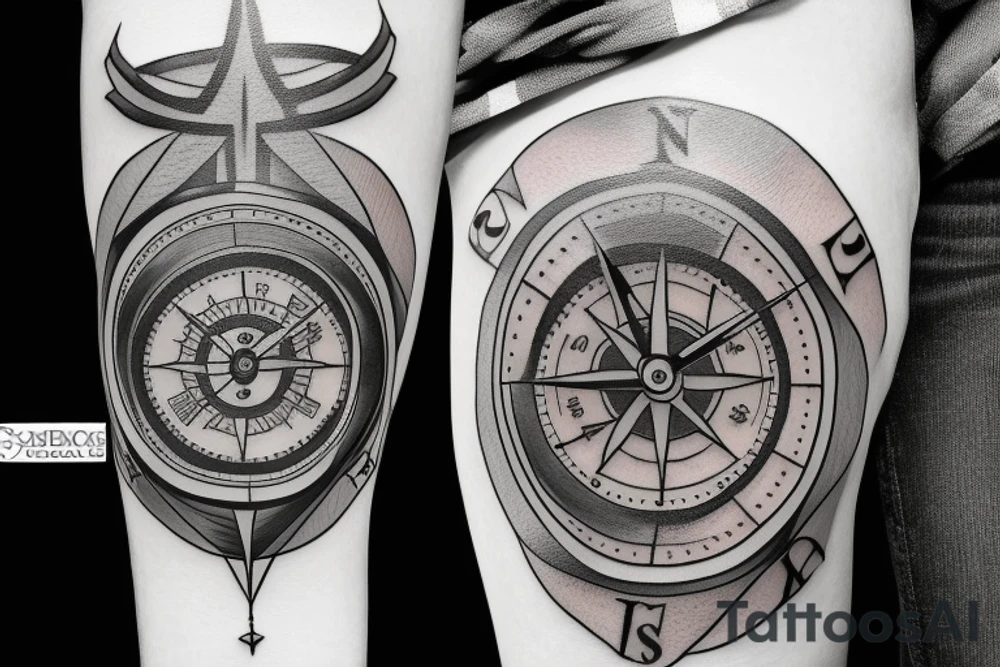 A clock combined with
 a compass tattoo idea