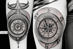 A clock combined with
 a compass tattoo idea