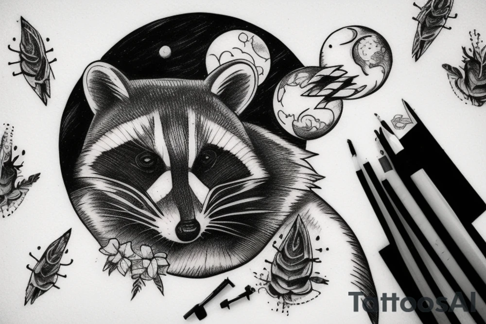 racoon on the moon tattoo idea