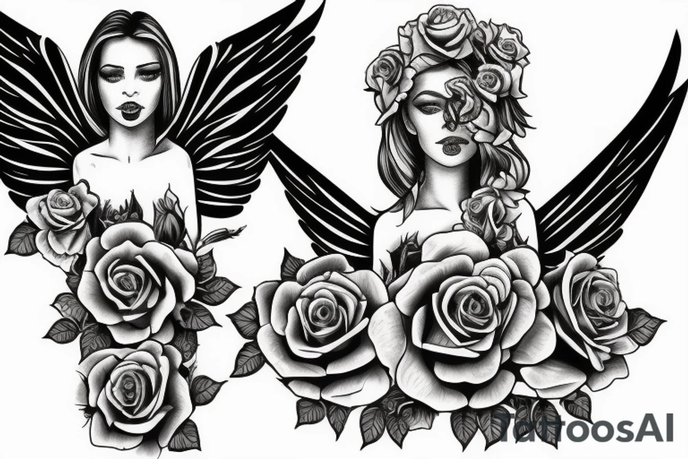 Gun angel rose tattoo idea