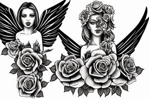 Gun angel rose tattoo idea
