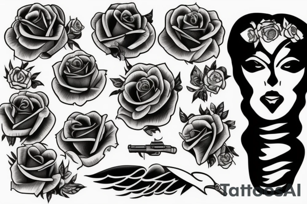Gun angel rose tattoo idea