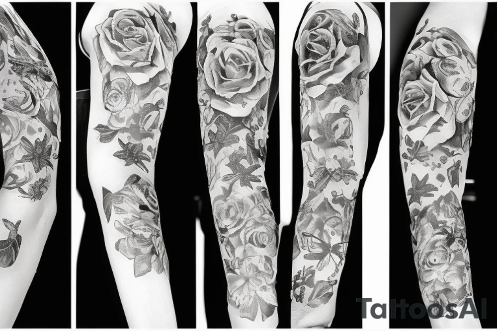 Gun angel rose tattoo idea