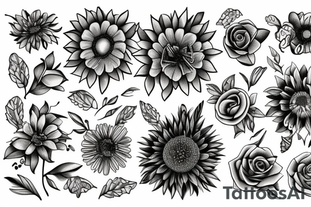 3 flowers with a sunshine tattoo idea