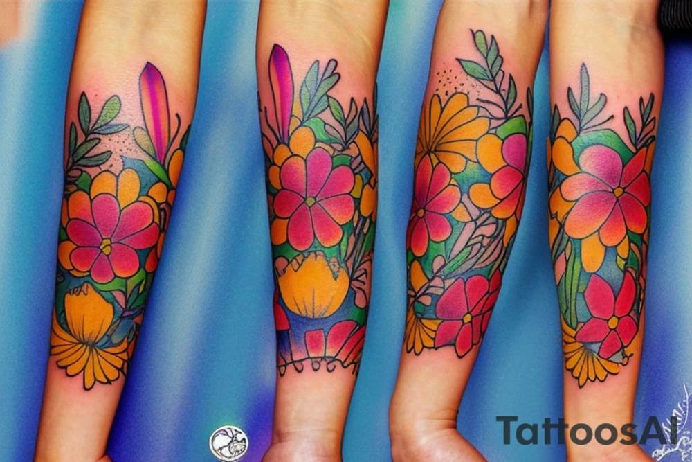 3 flowers with a sunshine tattoo idea