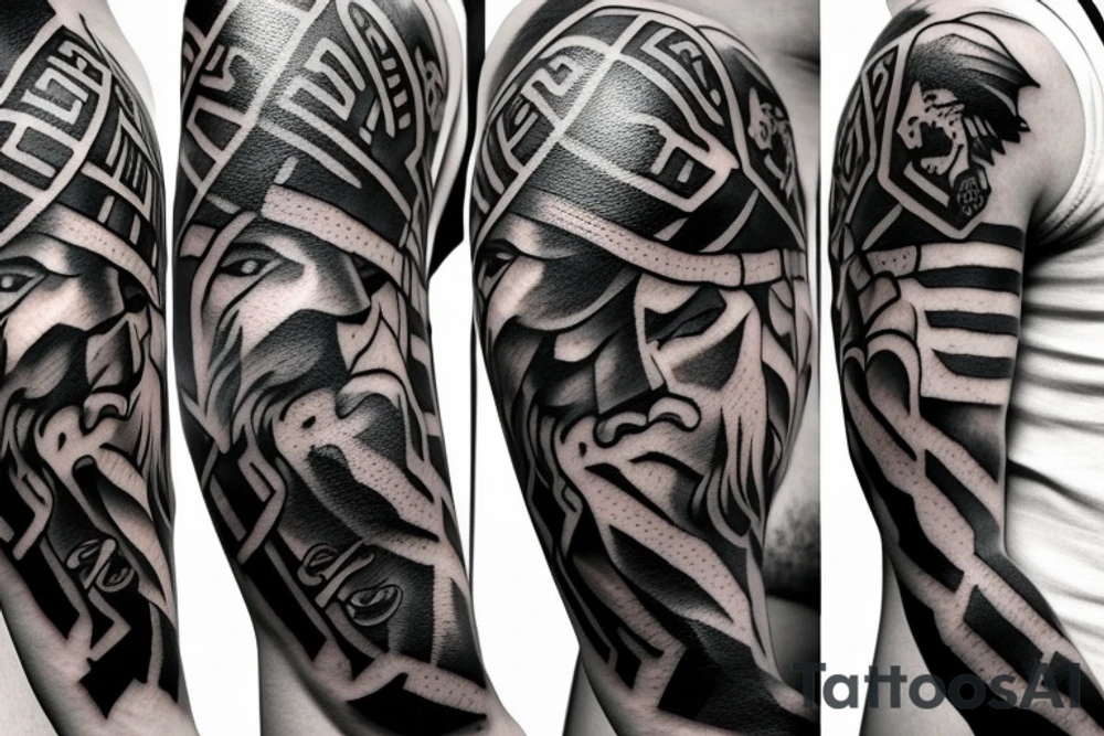 Greek spartan shadowed by wolf tattoo idea
