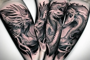 western ghostly dragon guarding a treasure sleeve tattoo idea