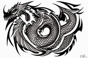 western ghostly dragon guarding a treasure sleeve tattoo idea