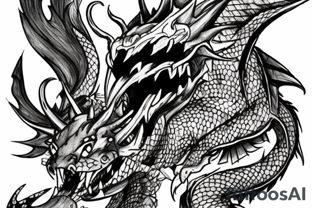 hextech dragon's head guarding a treasure tattoo idea
