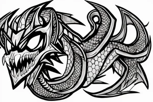 hextech dragon's head guarding a treasure half sleeve tattoo idea