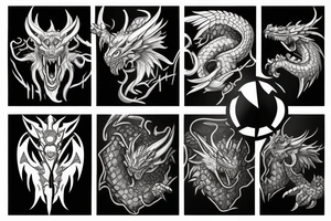 hextech dragon's head guarding a treasure half sleeve tattoo idea