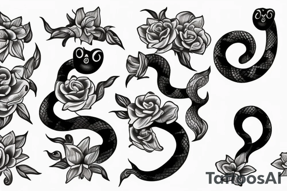Snake with flowers tattoo idea