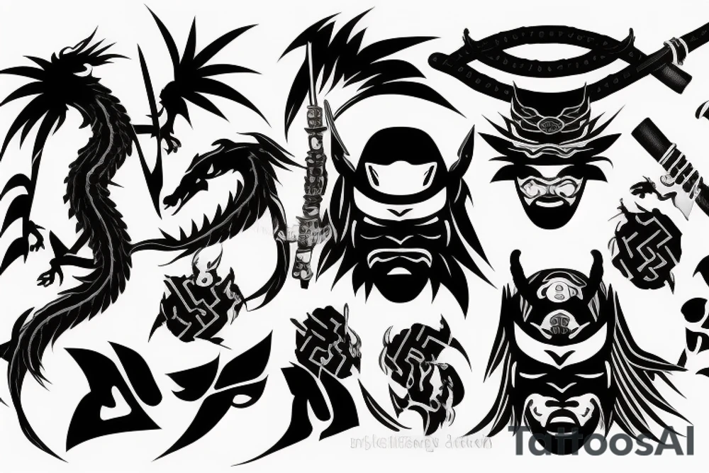 dark samurai with dragon and hanya mask tattoo idea