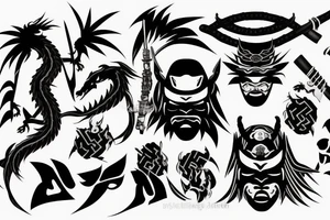 dark samurai with dragon and hanya mask tattoo idea