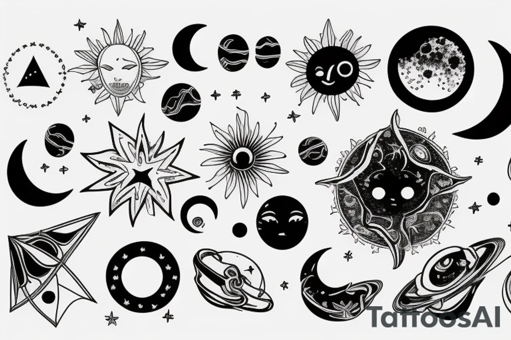 Universe, stars, sun, moon tattoo idea