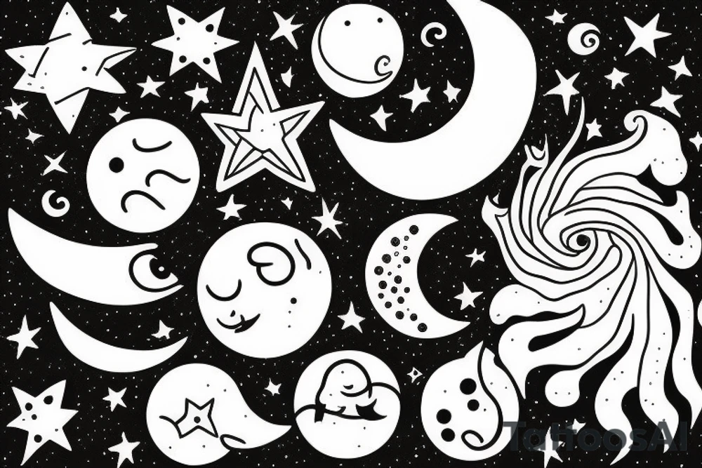 Universe, stars, sun, moon tattoo idea