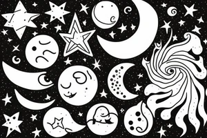 Universe, stars, sun, moon tattoo idea