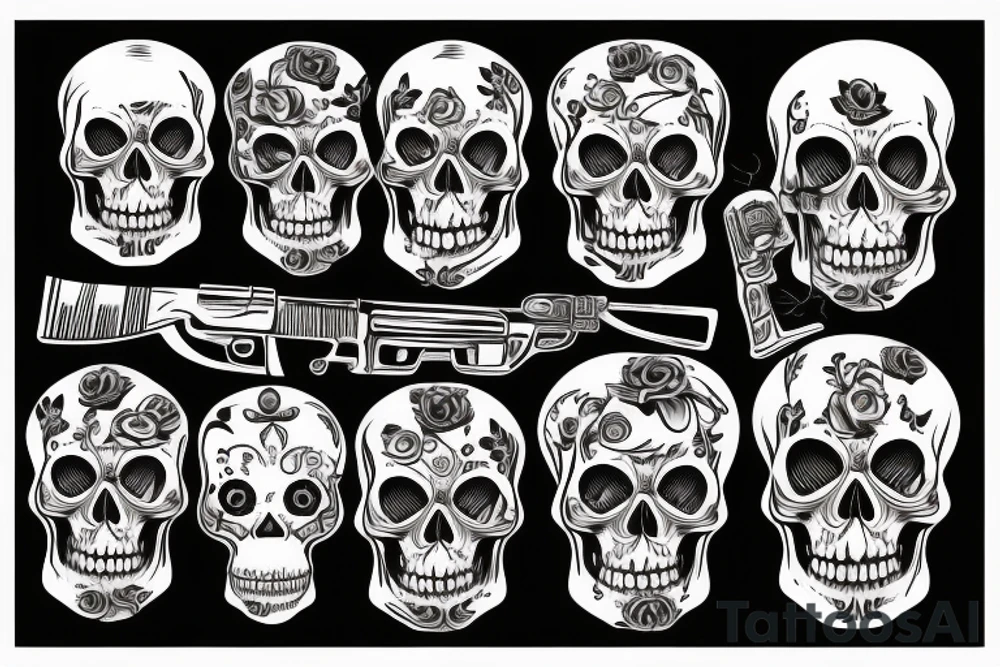 Chicano skull with smoke and ak47 tattoo idea