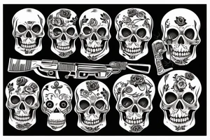 Chicano skull with smoke and ak47 tattoo idea