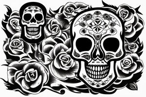 Chicano skull with smoke and ak47 tattoo idea