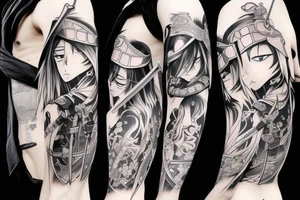 Anime character samurai with sword cape and hat tattoo idea