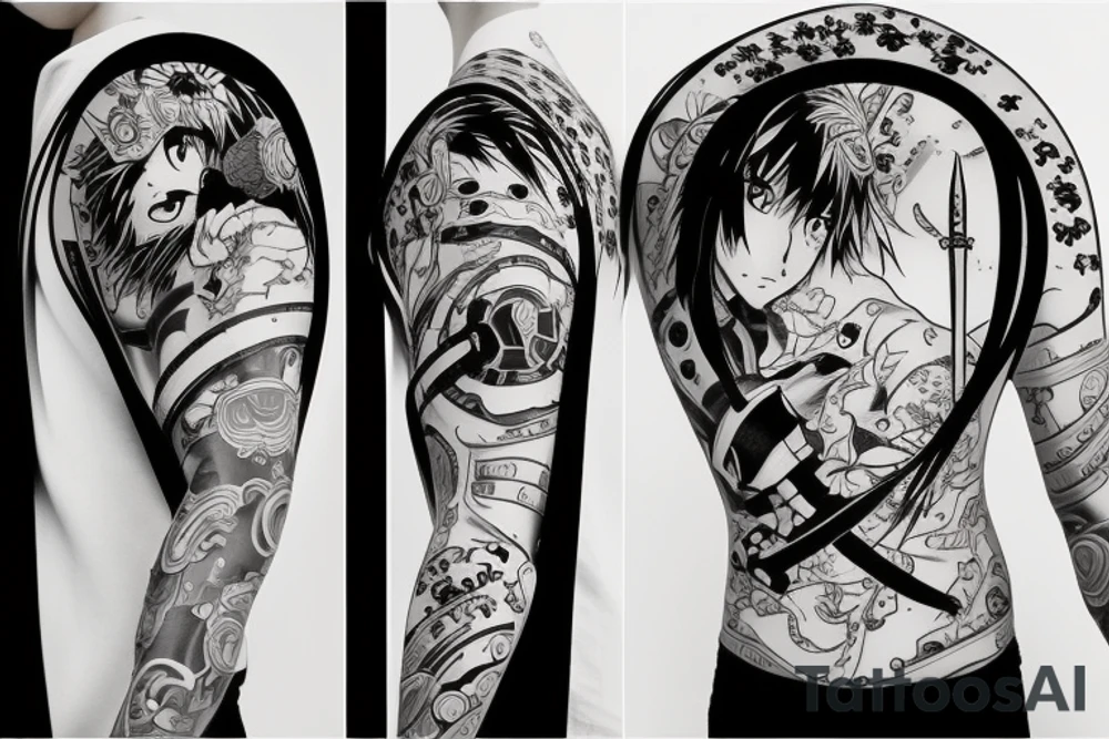 Anime character samurai with sword cape and hat tattoo idea