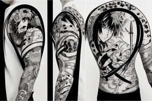 Anime character samurai with sword cape and hat tattoo idea