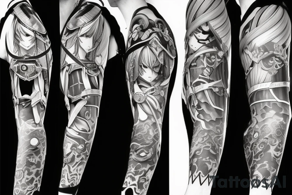 Anime character samurai with sword cape and hat tattoo idea