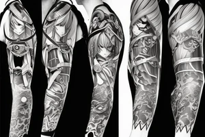 Anime character samurai with sword cape and hat tattoo idea