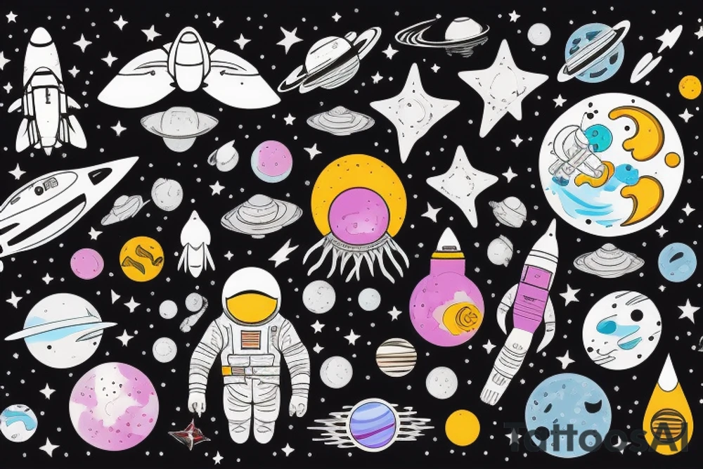 Galactic full of stars and cosmic dust with a cosmonaut in the middle tattoo idea