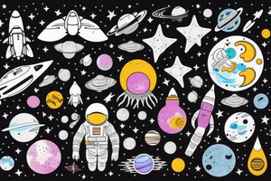 Galactic full of stars and cosmic dust with a cosmonaut in the middle tattoo idea