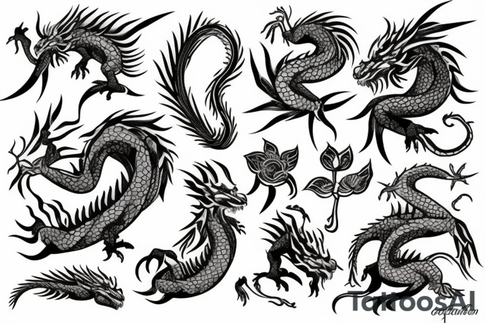 Dragon with flowers tattoo idea