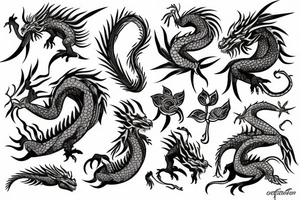 Dragon with flowers tattoo idea