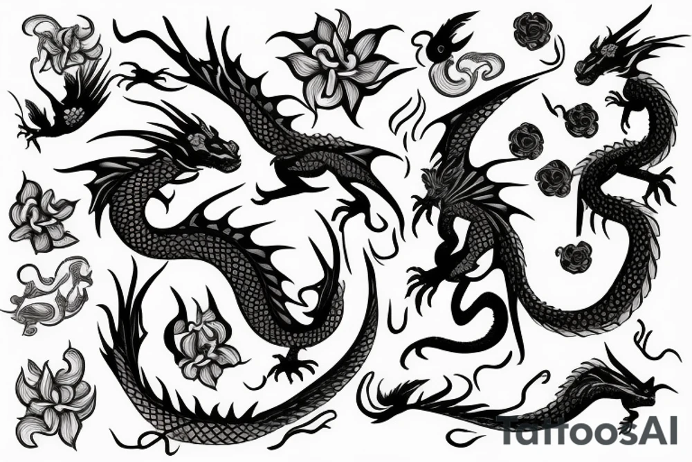 Dragon with flowers tattoo idea