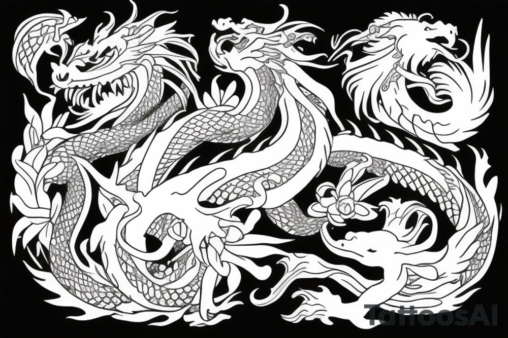 Dragon with flowers and sword tattoo idea