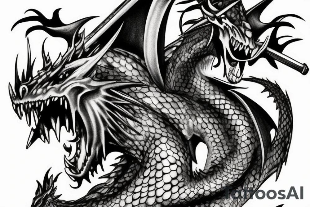 Dragon holding sword tattoo idea