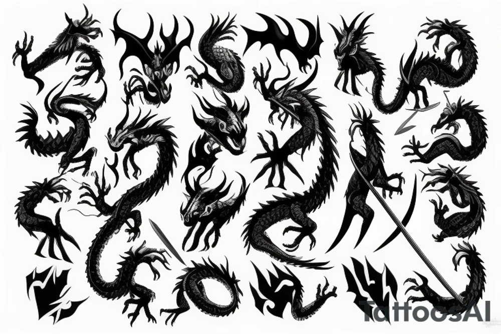 Dragon holding sword tattoo idea