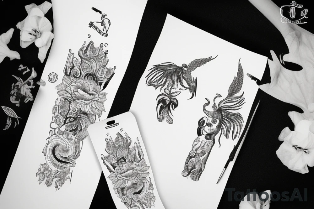 Okno z odchyloną firanką i kwiaty oraz jagody tattoo idea