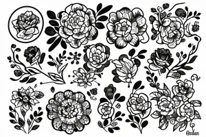 Window, flowers and blueberry tattoo idea
